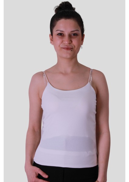 Lastik Askı Krem Kadın Kolsuz T-Shirt 580-04