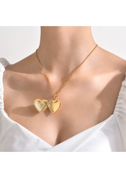 Kalp Şeklinde Kapaklı Gold Renk Resim Konulabilen Kadın Metal Kolye indirimleri