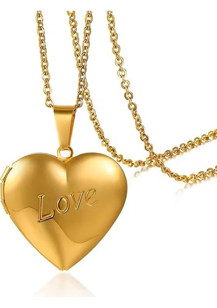 Love Yazılı Metal Gold Kapağı Açılabilen Kadın Kolye