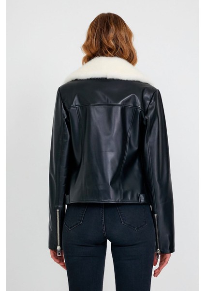 Vizon Aksesuarlı Kruvaze Deri Ceket modelleri