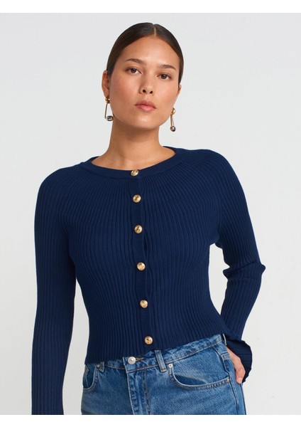 60246 Kadın Bisiklet Yaka Düğmeli Ispanyol Kol Triko Hırka