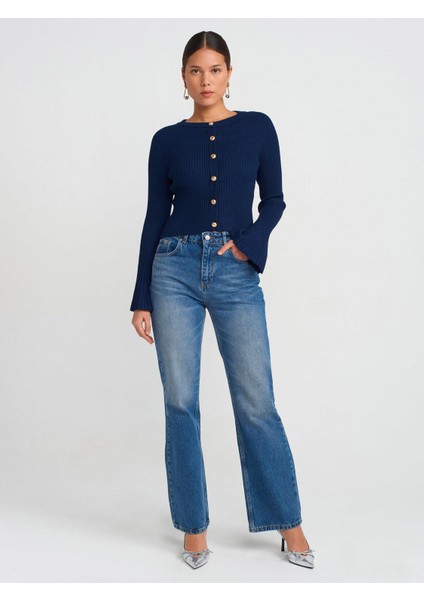 60246 Kadın Bisiklet Yaka Düğmeli Ispanyol Kol Triko Hırka modelleri