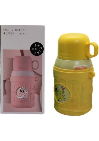 Cartoon Çelik Termos Matara Çocuk 480ML Sarı