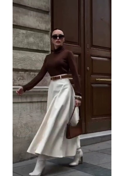 Hot Fashıon Kadın Kemerli Pamuk Gabardin Maxi Boy Etek indirimleri