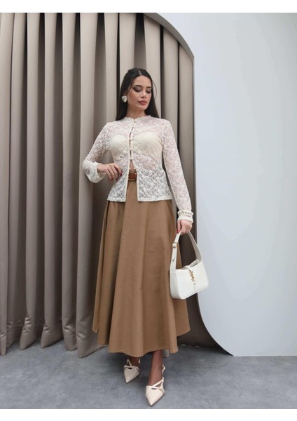 Hot Fashıon Kadın Kemerli Pamuk Gabardin Maxi Boy Etek modelleri