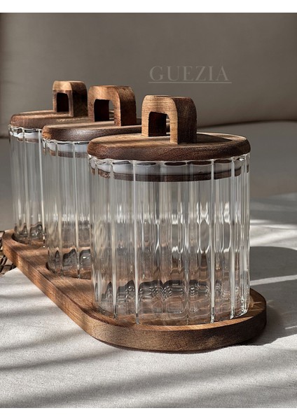 3’lü Akasya Standlı Vakum Kapaklı Borosilikat Cam Kavanoz Seti 600 ml modelleri