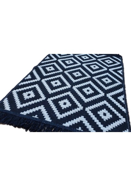 Piramit Desen Siyah & Beyaz Çift Taraflı Antik Kilim