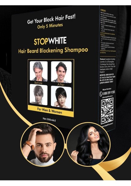 Stopwhite Saç Sakal Siyahlaştırıcı Beyazlık Giderici Şampuan Seti 400 ml