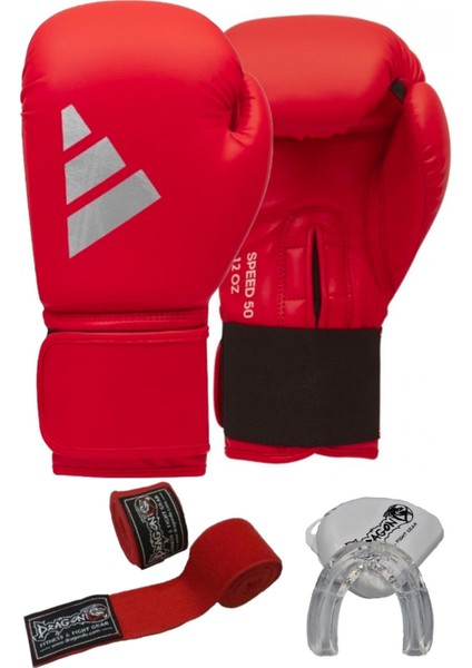 ADISBG50 SPEED50 adidas Boks Eldiveni Kick Boks Muay Thai Boks Eldiveni, Bandaj ve Dislik 3’lü Set