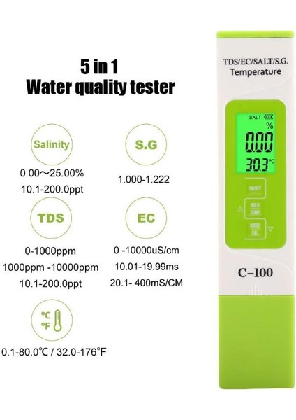 C-100 Tds/ec/salt/s.g./temp Su Kalite Analiz Cihazı fırsatları