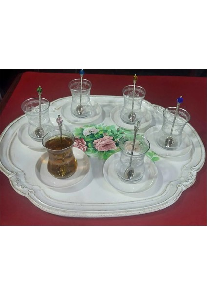 Beyaz Italyan Ahşap Tepsi 51 x 42 cm. 3 Çiçek fiyatları