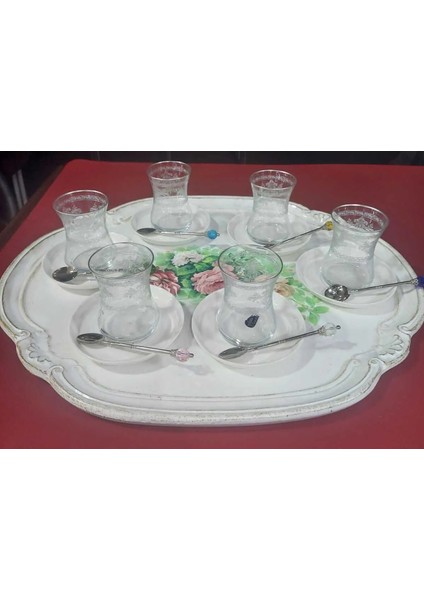 Beyaz Italyan Ahşap Tepsi 51 x 42 cm. 3 Çiçek modelleri