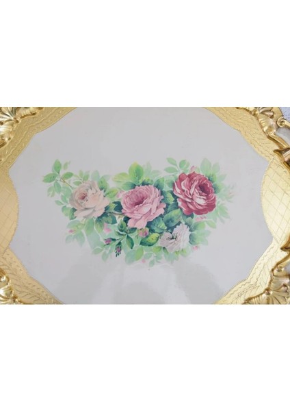 Beyaz Italyan Ahşap Tepsi 51 x 42 cm. 3 Çiçek