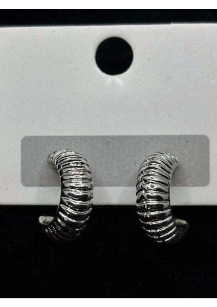 Gümüş Kaplama Dokulu Yarım Halka Küpe fiyatları