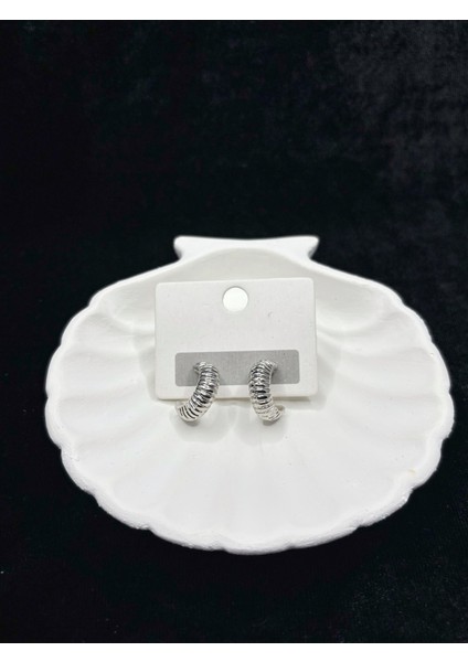 Gümüş Kaplama Dokulu Yarım Halka Küpe modelleri