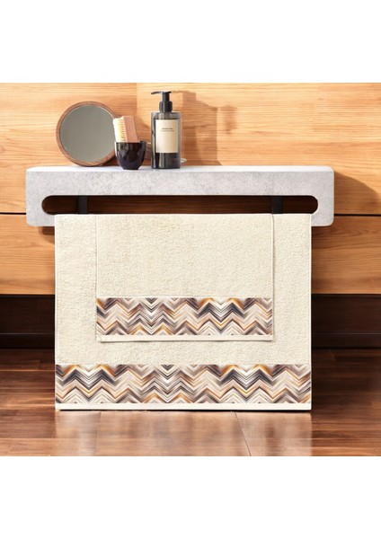 Zigzag Model Baskılı 2'li Banyo Havlu Seti