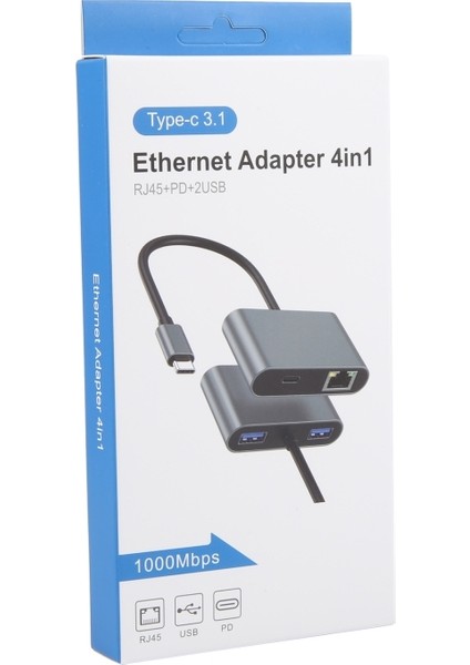 4 In 1 Usb-C / Type-C 3.1 - RJ45, Pd ve USB x 2 Ethernet Adaptör Kablosu