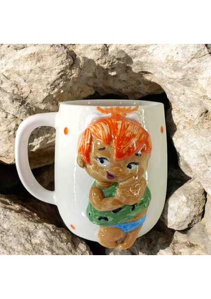 3D Kabartma El Emeği Göz Nuru Taş Devri Seramik KUPA BARDAK 400 ml