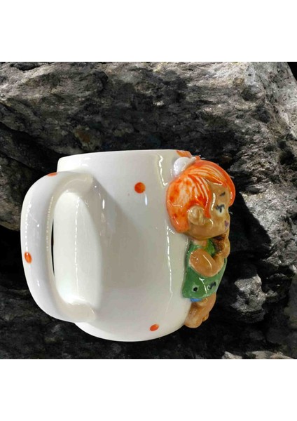 3D Kabartma El Emeği Göz Nuru Taş Devri Seramik KUPA BARDAK 400 ml
