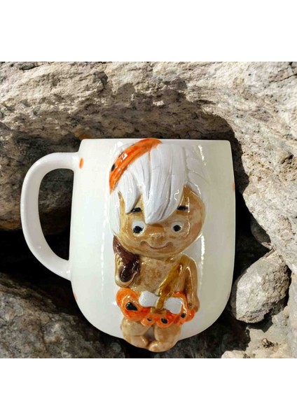 3D Kabartma El Emeği Göz Nuru Taş Devri Seramik KUPA BARDAK 400 ml