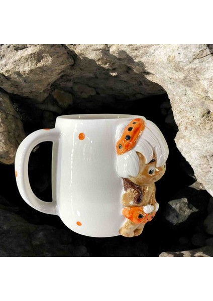 3D Kabartma El Emeği Göz Nuru Taş Devri Seramik KUPA BARDAK 400 ml