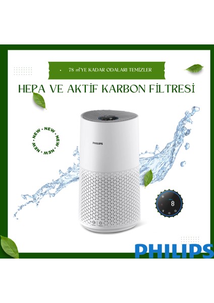 Phılıps Hava Temizleyici, Ultra Sessiz Havayı 10 Dakikadan Kısa Sürede Temizler Havadaki Virüslerin ve Aerosollerin %99,9'unu Temizler Hepa ve Aktif Karbon Filtresi Düşük Enerji Tüketimi Otomatik Mod