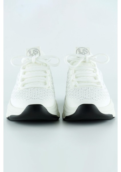 Beyaz Örgü Dokuma Taş Detaylı Bağcıklı Slip-On Sneaker fiyatları