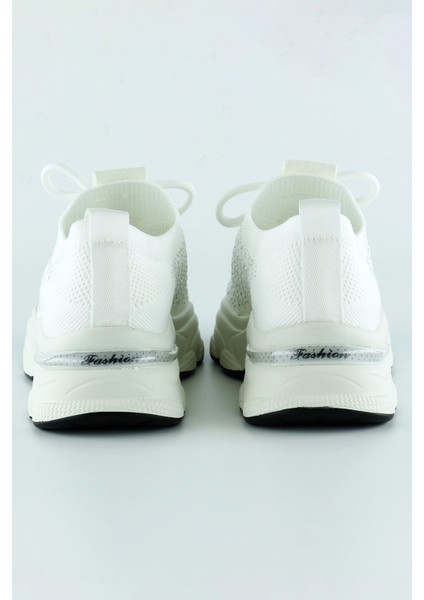 Beyaz Örgü Dokuma Taş Detaylı Bağcıklı Slip-On Sneaker modelleri