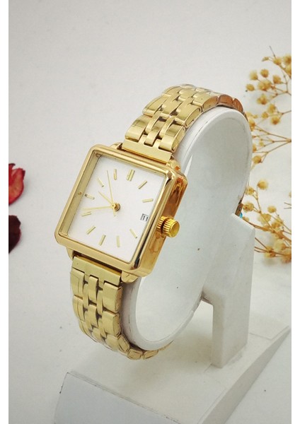 Vintage Metal Kadın Kol Saati Takvimli Gold