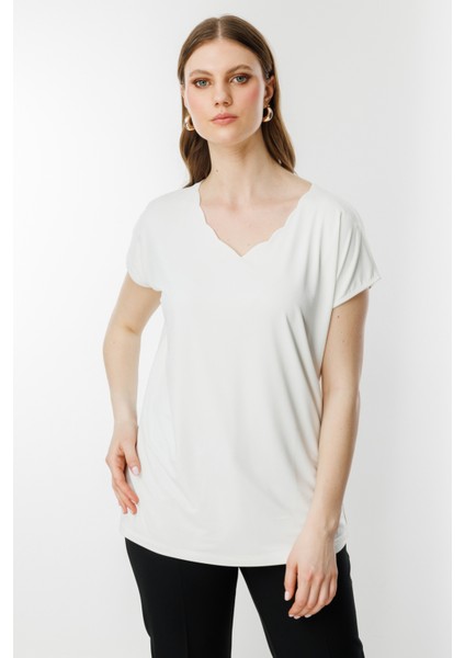 51393 Onteks Kısa Kol Dilim Yaka Bluz