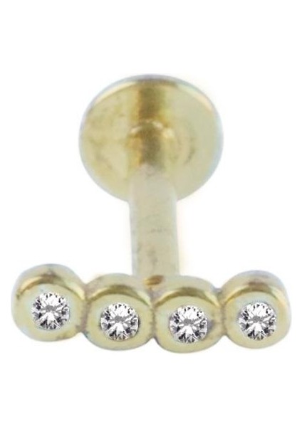Taşlı Mini Gold Gümüş Tragus