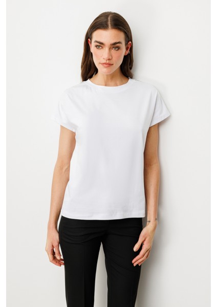 51351 Onteks Sıfır Yaka Omuzu Taşlı Bluz