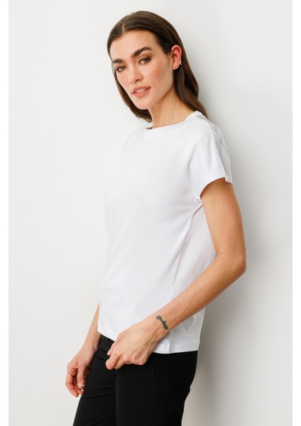 51351 Onteks Sıfır Yaka Omuzu Taşlı Bluz fiyatları