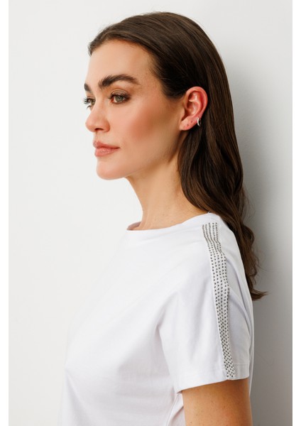 51351 Onteks Sıfır Yaka Omuzu Taşlı Bluz modelleri