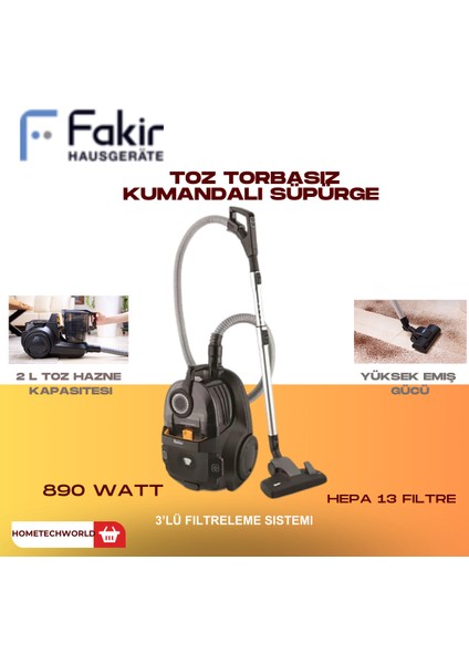 Toz Torbasız Elektrikli Süpürge Sadece Evinizin Zeminlerini Değil, Havayı Da Temizleyen 3'lü Filtreleme Sistemi ile Öne Çıkar. 890W Siyah