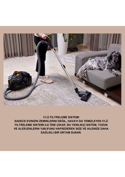 Toz Torbasız Elektrikli Süpürge Sadece Evinizin Zeminlerini Değil, Havayı Da Temizleyen 3'lü Filtreleme Sistemi ile Öne Çıkar. 890W Siyah indirimleri