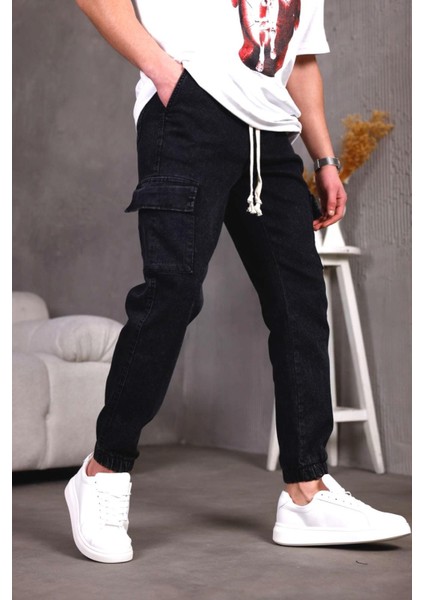 Dasser Paçası ve Beli Lastikli Slim Fit Likralı Kot Kargo Pantolon fiyatları