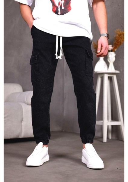 Dasser Paçası ve Beli Lastikli Slim Fit Likralı Kot Kargo Pantolon fırsatları