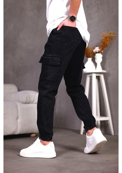 Dasser Paçası ve Beli Lastikli Slim Fit Likralı Kot Kargo Pantolon indirimleri
