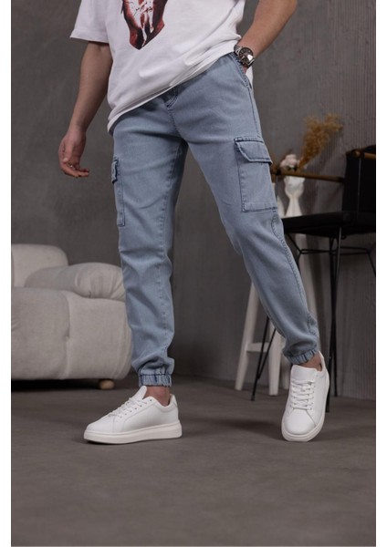 Dasser Paçası ve Beli Lastikli Slim Fit Likralı Kot Kargo Pantolon fiyatları