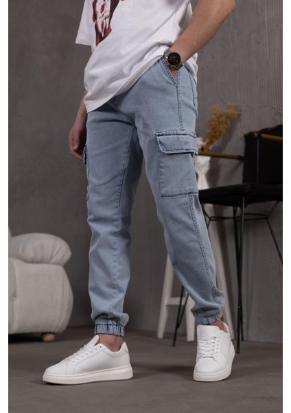 Dasser Paçası ve Beli Lastikli Slim Fit Likralı Kot Kargo Pantolon modelleri