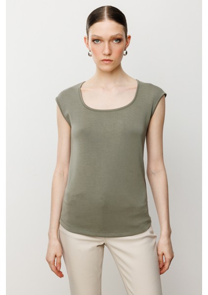 51342 Onteks Kare Yaka Kısa Kol Bluz