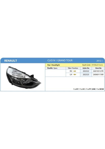 -202323 - Far Sol Motorlu Siyah Çerçeveli Clıo Iv 12>
