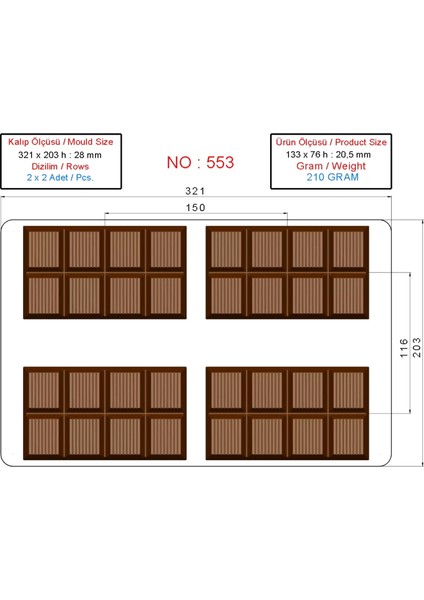 210 Gr. Tablet Çikolata Kalıbı - 0553