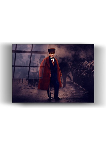 Mustafa Kemal Atatürk Soyut Tasarım Cam Tablo- Ev ve Ofis Dekorasyonu- Modern-Atatürk