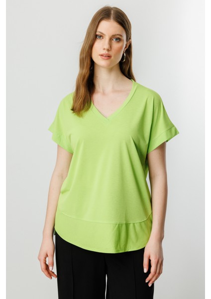 51476 Onteks V Yaka Kısa Kol Bluz