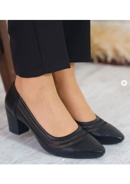 Bayan Siyah (6cm) Şık Casual Buisness Topuklu Ayakkabı