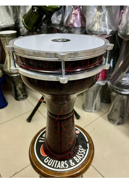 5 Numara Alüminyum Kırmızı-Siyah Çatlak Desenli Darbuka
