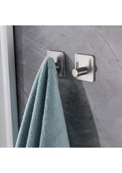 Paslanmaz Çelik Yapışkanlı Kağıt Havluluk ve 2 Adet Banyo Askısı Set - Anında Kolay Montaj