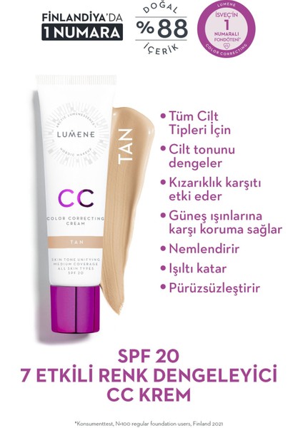 CC Cream Shade Tan-7 Etkili Renk Dengeleyici CC Krem SPF 20 Koyu